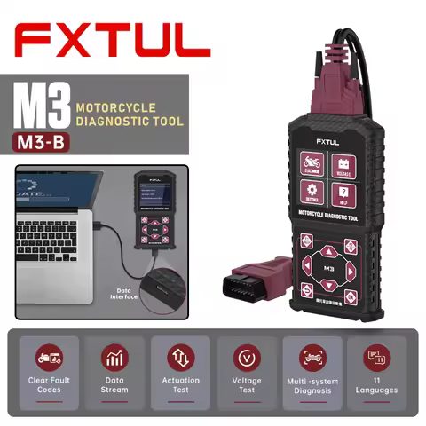 FXTUL M3-B Motorcycle Diagnostic Tool OBD2 Clear Fault Codes Scanner Data Stream Engine ABS Systems 