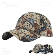 ICRAFT Cute Bear Baseball Cap, Cartoon Little Bear Print -Teens Caps, Bear Print Cotton Duckbill Cap