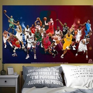 NBA Basketball Poster James Kobe Curry Super Large Dormitory Bedroom Wall Stickers Mural Self-Adhesi