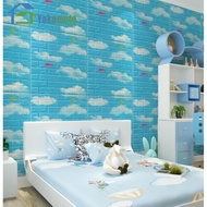 wallpaper 3d foam motif awan warna biru tebal 3mm 