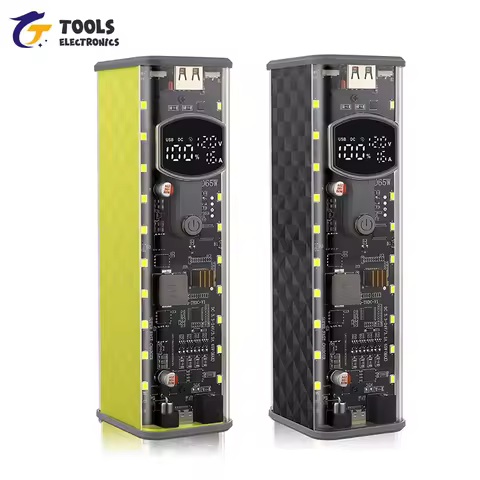 Soldering-Free PD 65W DIY 18650 Power Bank Case PD65W Fast Charging Adjustable Voltage Transparent B