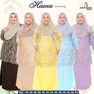 Baju Kurung Raya Lace Hasna Sedondon Dewasa Plus size - Baby Blue/Soft Purple/Nude/Soft Yellow (Size 32-60)