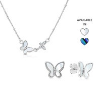 SO SEOUL Claire Mother of Pearl or Abalone Shell Butterfly Earrings and Necklace Jewelry Gift Set