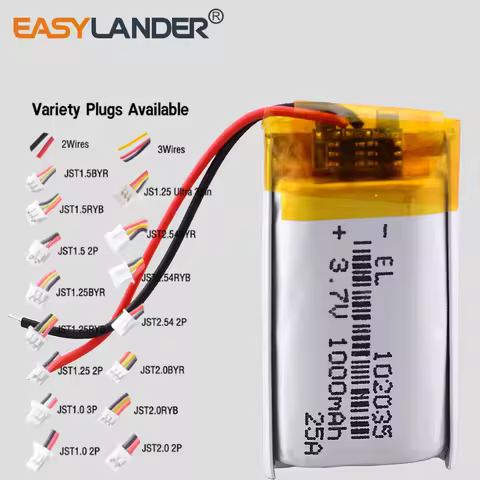 102035 3.7V 1000mAh JST2.0 3Pin /JST1.0 2 Lithium Lipo Li-ion Polymer Battery