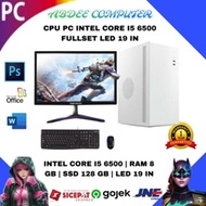 Cpu Rakitan Fullset Core i5 6500 Ram 8 Gb Ssd 128 Hdd 500 Gb Gb Monitor 19 In