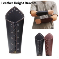 Punk Men's Wide Leather Wax Rope Knight Bracers Medieval Cosplay Knight Arm Wristband PU Leather Arm