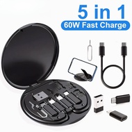 5In1 60W Fast Charging Cable Set Storage Box Multifunctional USB Charger Cable Organizer Portable Se
