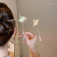 KISSCA Butterfly Hair Stick, Tassels Pearl Hanfu Hair Chopsticks, Elegant Flower Hair Accessories Hanfu Ornament Chinese Style Hairpin Girls/Women