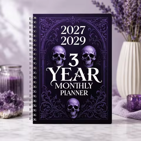 2027–2029 3 Year Monthly Planner Gothic Skull Spiral Journal for Organization Goal Planning Purple H