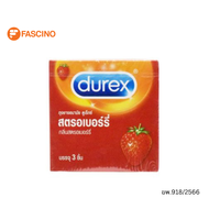 Durex Strawberry ดูเร็กซ์ ถุงยางอนามัย กลิ่นสตรอเบอร์รี่ ไซส์ 52.5 มม. (กล่อง 3 ชิ้น)