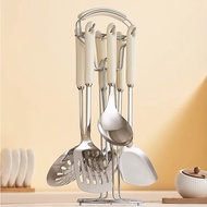 【Ship from Kuala Lumpur】鍋鏟 勺子 漏勺 304不銹鋼鍋鏟套裝 陶瓷手柄廚具 加厚炒菜鏟勺 304 Stainless Steel Spatula Set Thickened 