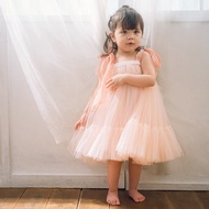 檬果禮服訂製-Naomi 珊瑚粉: 成長型可調式綁帶手工小禮服 澎澎裙