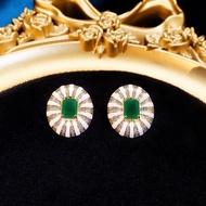 GLORIYA Fashion Modern Lady Style Women Green White Oval Stud Earrings Gold Plating AAA CZ Stones Ev