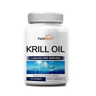 Twinbest Antarctic Krill Oil Softgels, 1000mg Per Serving, 90 Softgel Supply, Rich in Omega 3 Fatty Acids, EPA, DHA, Phospholipids and Astaxanthin