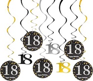 18th Birthday Decoration, 18th Birthday Decoration Spirals Set, 22 Pieces, 18th Black Gold Birthday 