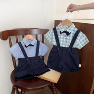 Children Suit Boy Handsome Small Suit One-Year-Old Dress Boy Baby One-Year-Old Baby Shirt Short-Slee