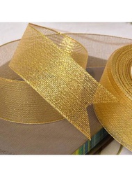 1個22米金色洋蔥絲帶，適用於禮品包裝、禮盒裝飾、鮮花和蛋糕包裝