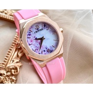 Original J.Bovier B28-22211-RGPCP Sapphire Women Watch with Pink Silicone Strap (Free leather)