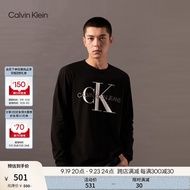 Calvin Klein Jeans24秋季新款男休闲ck字母叠印圆领打底衫长袖T恤J327372 BEH-太空黑 L