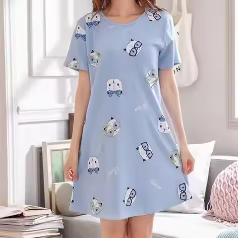 Cute Women's Nightgowns Fashion Night Wear Summer Nightdress Cartoon Femme Sleepwear Plus Size Pijam