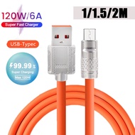 120W 6A Super Fast Charge Cable Aluminum Alloy Silicone USB Type-C Charger Data Cable for Xiaomi Huawei Samsung USB Bold Data Line 1/1.5/2m