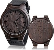 Engraved “to Our Son Love Mom and Dad” Wooden Watch with Black Leather Band- Son Birthday Gifts from