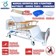 [ Same-Day Delivery ] Manual Hospital Bed 8 Function (M55) + Mattress + Commode + Dining Table ( Kat