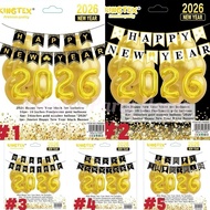 Happy New Year Banner Number 2026 Foil Set Rubber Balloon Complete Set 15 Pcs For New Year Eve Decor