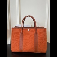 Hermes Garden Party花園36 銀扣橙色帆布拼皮 框p刻