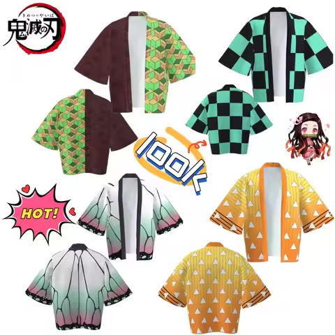 wholesale Creative Demon Slayer Anime Haori Kimono Coat, Kamado Tanjiro Outfit Bathrobe, Cute Anime 