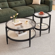 Small Small Apartment Table Combination Rattan Living Room Round Japanese Coffee Table Household Sim