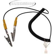 BANNRIEDSG9895Y Anti-Static ESD Grounding Cable, 2mm Black Coiled Cord, Male-to-Female PU,Metal 180c