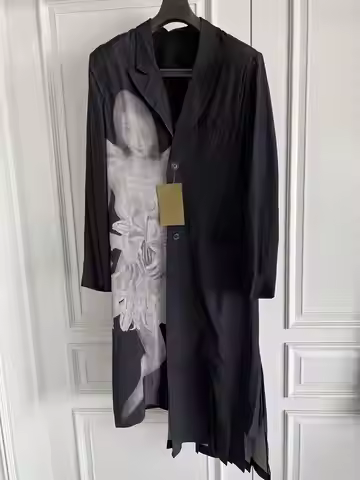 TOP-YAMAMOTO Original Design Uchida Portrait Printed Thin Shirt for Men with triacetate