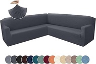 ROFASVCO Corner Sectional Couch Covers L Shape Sofa Cover Jacquard Fleece Stretch Fabric U Shaped Sectional Slipcovers Set Pet Dog Furniture Protector with Foam Rods Elastic Bottom (Dark Gray, Small)
