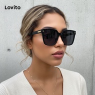 Lovito Casual Plain Metal Sunglasses for Women LNA32250 (White/Black) Lovito Kacamata Hitam Metal Po