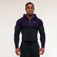 3X3 Gradient Mesh Raglan Hooded Compression Shirt Half Zip Quick Dry Stretch Long Sleeve Athletic To