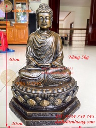 Tượng phật thích ca ngồi bệ sen đế bát giác bằng đồng hun cao 30cm rộng 20cm nặng 5kg