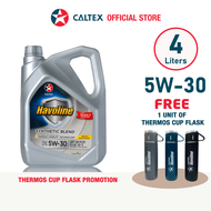 CALTEX Havoline® Synthetic SAE 5W-30 API SN Plus Engine Oil (4 Liters) - 5W30 Semi Synthetic Engine Oil  - FOC Thermos Cup Flask