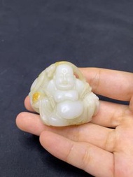 清代和田白玉灑金皮籽料彌勒佛布袋和尚掛件玉器雜項收藏，包老完整，默認順豐包邮，7