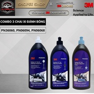 COMBO 3 BOTTLES OF 3M HIGH QUALITY CAR POLISHING POLISH (36060, 06094, 06068) 3-STEP RULER.