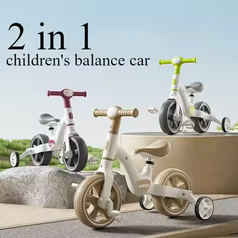 2-in-1 Kids Balance Bike Kids Trike with Training Wheels Removable Pedal Headlight Adjustable Seat L