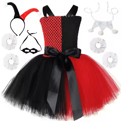 Black Red Harley Clown Costumes for Girls Carnival Halloween Tutu Dress Suicide Squad Cosplay Outfit