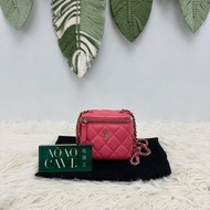 《荃灣實體店》CHANEL 21C 粉色金扣羊皮迷你小方盒 全套有盒