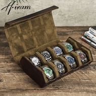 Hiram Vintage Crazy Horse Leather 8 Slots Watch Case Travel Storage Box with Slid in Out For Men Wat