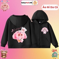 Áo khoác nỉ Hoodie cho bé gái BABYMALL áo khoác hình Baby Three có khoá kéo mũ cho bé chất nỉ da cá