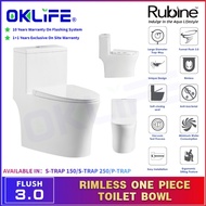 Rubine 3.0 Toilet Bowl Rimless One Piece Toilet Bowl Soft Closing Seat Funnel