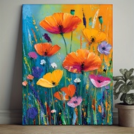 TEMU 1pc Manga Style Summer Floral Wall Art Framed - 12x16 Inch Square Comic Print Canvas, Wood Fram