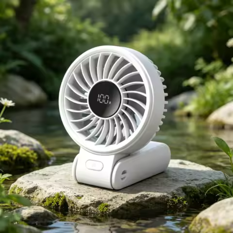 JISULIFE Portable Handheld Fan with LED Display 5 Speeds 5000mAh 150°Folded Multifunction Personal F