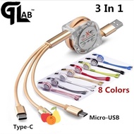 🔥Ready Stock Malaysia 🔥 6A SUPER FAST CHARGING 3 in 1 - 1Meter flexible cable for 🍎 / Android / Type-C