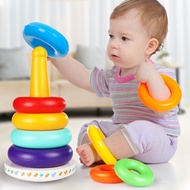 1 Set Ringtoss Toy Built-in Bell Color Recognition Plastic Baby Rainbow Blocks Throwing Ring Stacking Toy for Gift Blocks Ring Toy